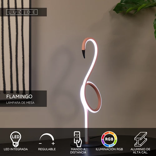 Lucide FLAMINGO - Lámpara de mesa - LED Regul. - RGB - Rosa - USP